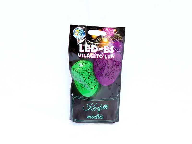 Világító LED-es lufi Konfetti mintás, 1.799 Ft